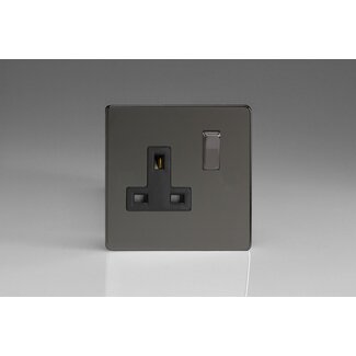 Varilight Screwless 1-Gang 13A Double Pole Switched Socket with Metal Rockers Black Iridium Iridium/Black Inserts