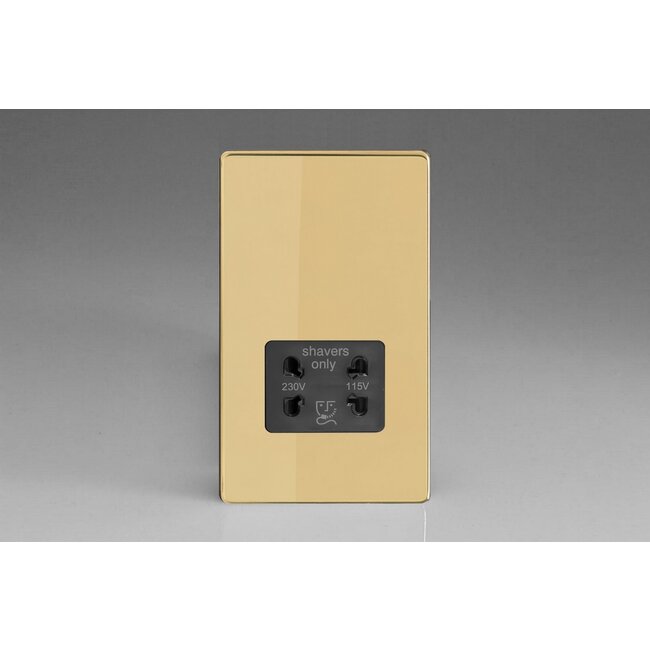 Varilight Screwless Dual Voltage Shaver Socket 230V/115V Black Polished Brass Black Insert