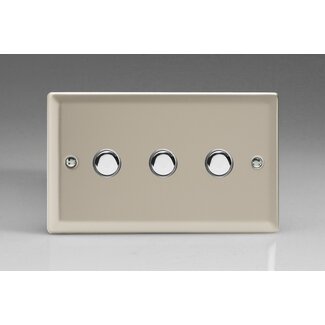 Varilight Classic 3-Gang 6A 1- or 2-Way Push-On/Off Impulse Switch (Twin Plate) Decorative Satin Chrome Buttons