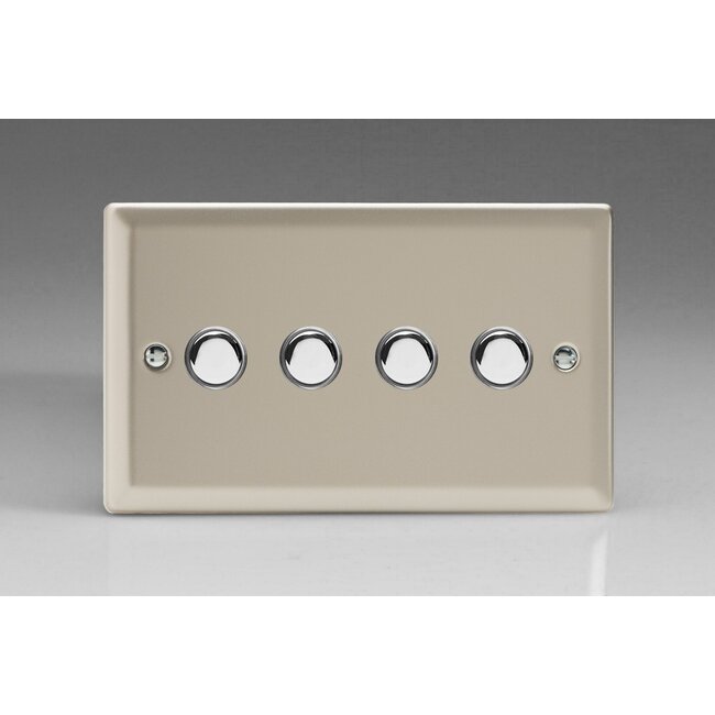 Varilight Classic 4-Gang 6A 1- or 2-Way Push-On/Off Impulse Switch (Twin Plate) Decorative Satin Chrome Buttons
