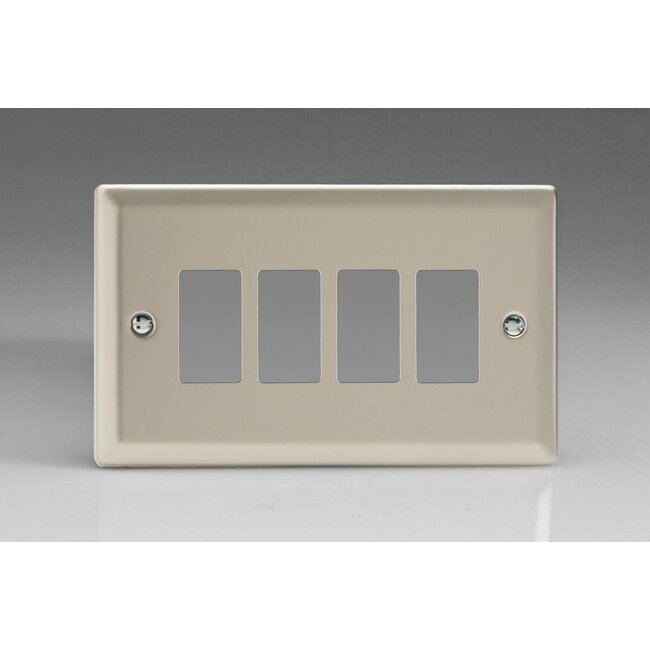 Varilight Classic 4-Gang PowerGrid Plate including Yoke (Twin Plate)  Satin