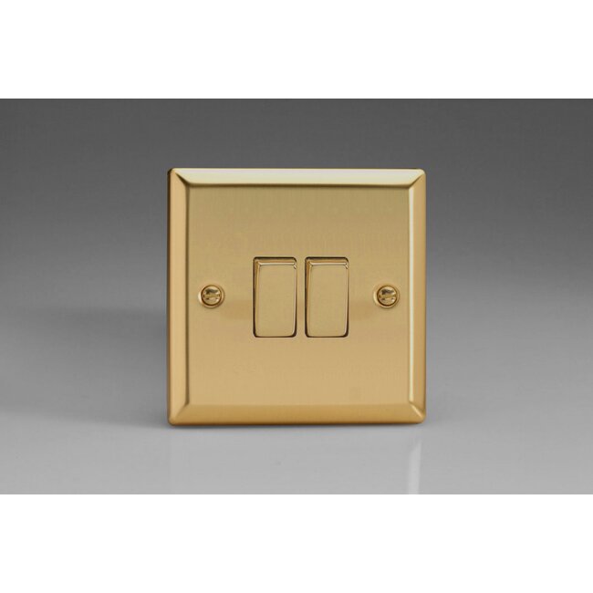 Varilight Classic 2-Gang 10A Intermediate Rocker Switch with Metal Rockers Decorative Victorian Brass Brass Rockers