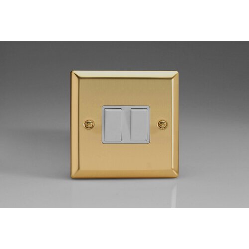 Varilight Classic 2-Gang 10A Intermediate Rocker Switch White Victorian Brass White Rockers Varilight Classic 2-Gang 10A Intermediate Rocker Switch White Victorian Brass White Rockers