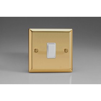 Varilight Classic 1-Gang 10A Intermediate Rocker Switch White Victorian Brass White Rocker
