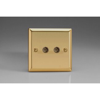 Varilight Classic 2-Gang TV Socket, Co-Axial   Victorian Brass Plain Insert