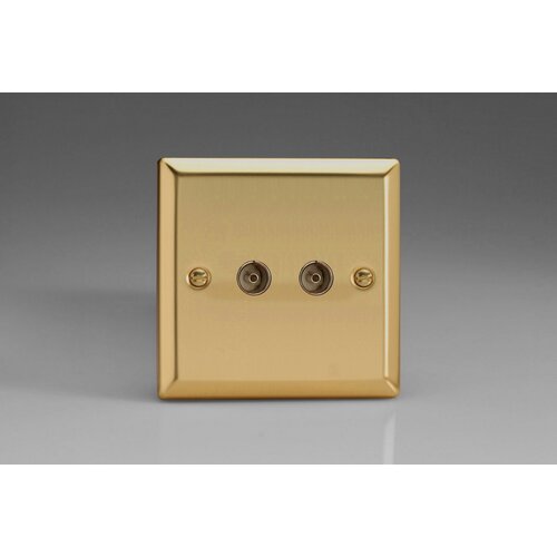 Varilight Classic 2-Gang TV Socket, Co-Axial Victorian Brass Plain Insert Varilight Classic 2-Gang TV Socket, Co-Axial Victorian Brass Plain Insert