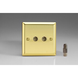 Varilight Classic 2-Gang TV Socket, Co-axial + F-Type Satellite  Victorian Brass Plain Insert