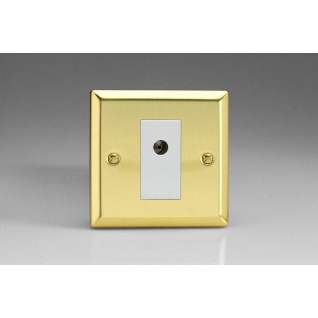 Varilight Classic 1-Gang TV Socket, Isolated Co-axial White Victorian Brass White Insert