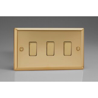 Varilight Classic 3-Gang 10A 1- or 2-Way Rocker Switch (Twin Plate) with Metal Rockers Decorative Victorian Brass Brass Rockers
