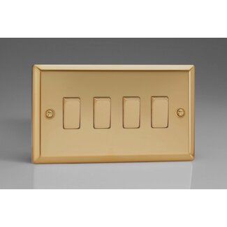 Varilight Classic 4-Gang 10A 1- or 2-Way Rocker Switch (Twin Plate) with Metal Rockers Decorative Victorian Brass Brass Rockers