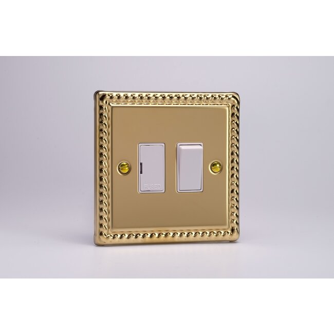 Varilight Classic 13A Switched Fused Spur  White Georgian Brass White Inserts