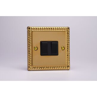 Varilight Classic 2-Gang 10A Intermediate Rocker Switch Black Georgian Brass Black Rockers