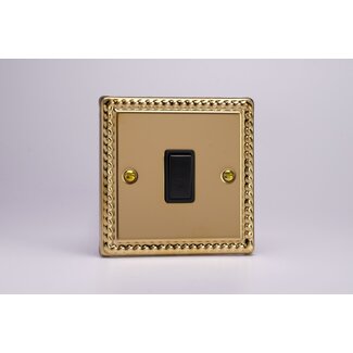 Varilight Classic 1-Gang 10A Intermediate Rocker Switch Black Georgian Brass Black Rocker