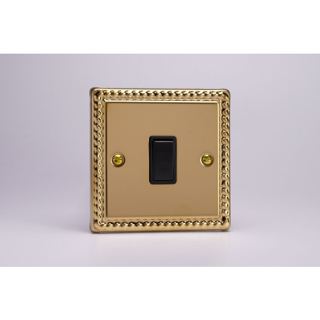 Varilight Classic 1-Gang 10A Intermediate Rocker Switch Black Georgian Brass Black Rocker
