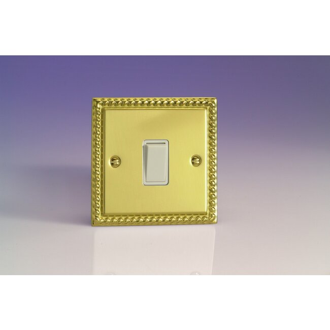 Varilight Classic 1-Gang 10A Intermediate Rocker Switch White Georgian Brass White Rocker