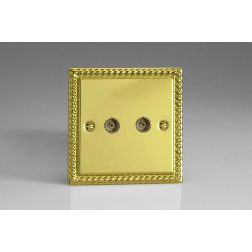 Varilight Classic 2-Gang TV Socket, Co-Axial Georgian Brass Plain Insert Varilight Classic 2-Gang TV Socket, Co-Axial Georgian Brass Plain Insert