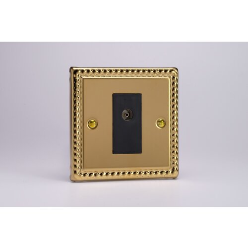 Varilight Classic 1-Gang TV Socket, Isolated Co-axial Black Georgian Brass Black Insert Varilight Classic 1-Gang TV Socket, Isolated Co-axial Black Georgian Brass Black Insert