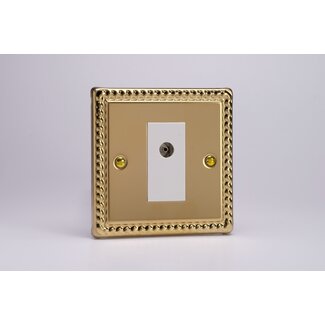 Varilight Classic 1-Gang TV Socket, Isolated Co-axial White Georgian Brass White Insert