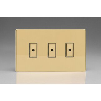 Varilight Screwless 3-Gang 1-Way V-Pro Multi-Point Remote/Tactile Touch Control Master LED Dimmer 3 x 0-100W (1-10 LEDs) (Twin Plate) V-Pro Multi-Point Remote (formerly Eclique2) Polished Brass Brass Buttons