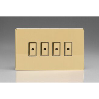 Varilight Screwless 4-Gang 1-Way V-Pro Multi-Point Remote/Tactile Touch Control Master LED Dimmer 4 x 0-100W (1-10 LEDs) (Twin Plate) V-Pro Multi-Point Remote (formerly Eclique2) Polished Brass Brass Buttons