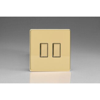 Varilight Screwless 2-Gang Tactile Touch Control Dimming Supplementary Controller for use with Multi-Point (formerly Eclique2) Master on 2-Way Circuits V-Pro Multi-Point (formerly Eclique2) Polished Brass Brass Buttons