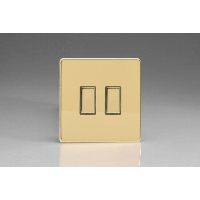 Varilight Screwless 2-Gang Tactile Touch Control Dimming Supplementary Controller for use with Multi-Point (formerly Eclique2) Master on 2-Way Circuits V-Pro Multi-Point (formerly Eclique2) Polished Brass Brass Buttons
