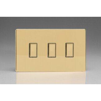 Varilight Screwless 3-Gang Tactile Touch Control Dimming Supplementary Controller for use with Multi-Point (formerly Eclique2) Master on 2-Way Circuits (Twin Plate) V-Pro Multi-Point (formerly Eclique2) Polished Brass Brass Buttons