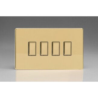 Varilight Screwless 4-Gang Tactile Touch Control Dimming Supplementary Controller for use with Multi-Point (formerly Eclique2) Master on 2-Way Circuits (Twin Plate) V-Pro Multi-Point (formerly Eclique2) Polished Brass Brass Buttons