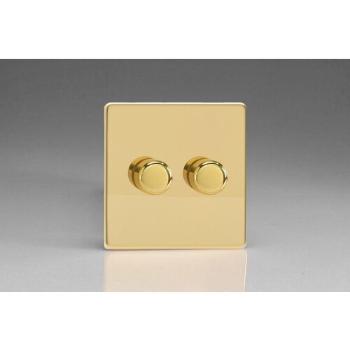 Varilight Screwless 2-Gang V-Pro Smart Master Non-WiFi Dimmer 2 x 100W LED (Multi-Way with up to 2 Supplementary Controllers) V-Pro Smart Polished Brass Brass Knobs Varilight Screwless 2-Gang V-Pro Smart Master Non-WiFi Dimmer 2 x 100W LED (Multi-Way with up to 2 Supplementary Controllers) V-Pro Smart Polished Brass Brass Knobs