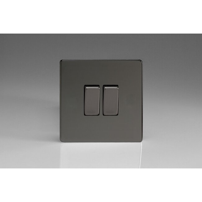 Varilight Screwless 2-Gang (10A Intermediate Switch + 10A 1- or 2-Way Rocker Switch) Decorative Iridium Iridium Rockers