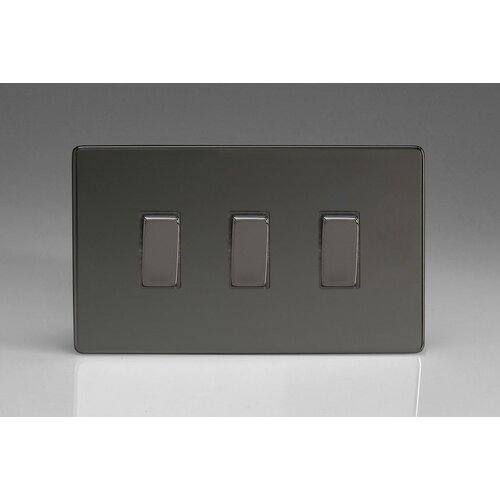 Varilight Screwless 3-Gang 10A 1- or 2-Way Rocker Switch (Twin Plate) Decorative Iridium Iridium Rockers Varilight Screwless 3-Gang 10A 1- or 2-Way Rocker Switch (Twin Plate) Decorative Iridium Iridium Rockers