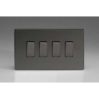 Varilight Screwless 4-Gang 10A 1- or 2-Way Rocker Switch (Twin Plate) Decorative Iridium Iridium Rockers