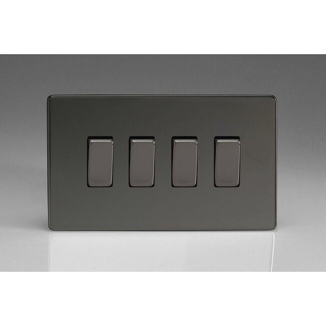 Varilight Screwless 4-Gang 10A 1- or 2-Way Rocker Switch (Twin Plate) Decorative Iridium Iridium Rockers