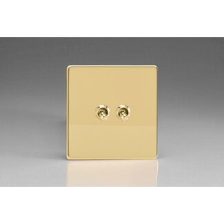 Varilight Screwless 2-Gang 10A 1- or 2-Way Toggle Switch Decorative Polished Brass Brass Toggles