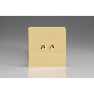 Varilight Screwless 2-Gang (10A Intermediate Switch + 10A 1- or 2-Way Toggle Switch) Decorative Polished Brass Brass Toggle