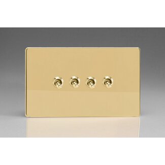 Varilight Screwless 4-Gang 10A 1- or 2-Way Toggle Switch (Twin Plate) Decorative Polished Brass Brass Toggles