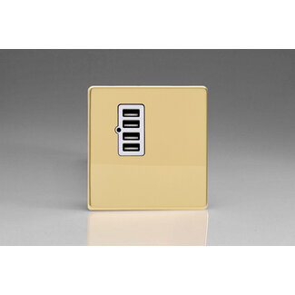 Varilight Screwless 4 Gang 5V DC 4800mA USB Charging Port (Single Plate) White Polished Brass White Insert