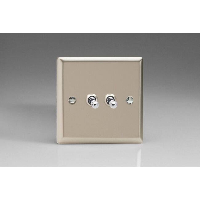 Varilight Classic 2-Gang 10A 1- or 2-Way Toggle Switch Decorative Satin Chrome Toggles
