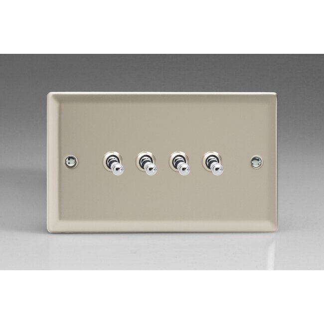 Varilight Classic 4-Gang 10A 1- or 2-Way Toggle Switch (Twin Plate) Decorative Satin Chrome Toggles