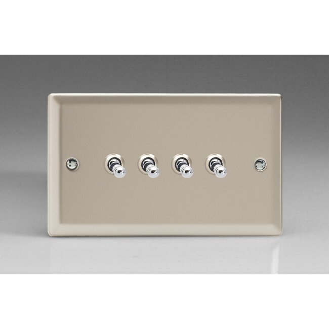 Varilight Classic 4-Gang 10A 1- or 2-Way Toggle Switch (Twin Plate) Decorative Satin Chrome Toggles