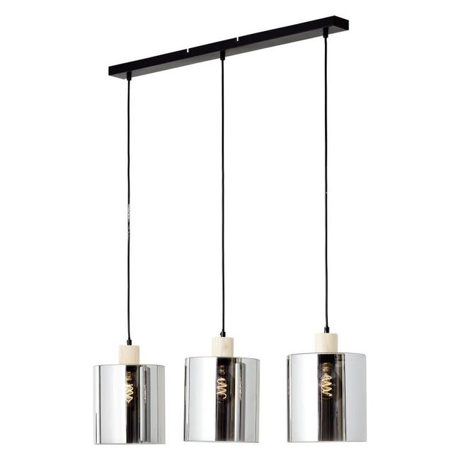 Brilliant Weald 3lt Pendant  E27 black/smoke/wood