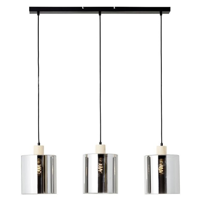 Brilliant Weald 3lt Pendant  E27 black/smoke/wood