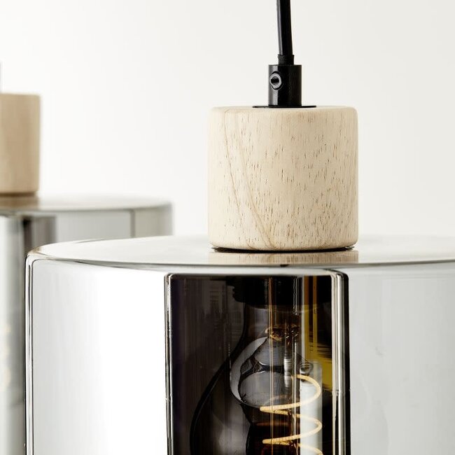 Brilliant Weald 3lt Pendant  E27 black/smoke/wood