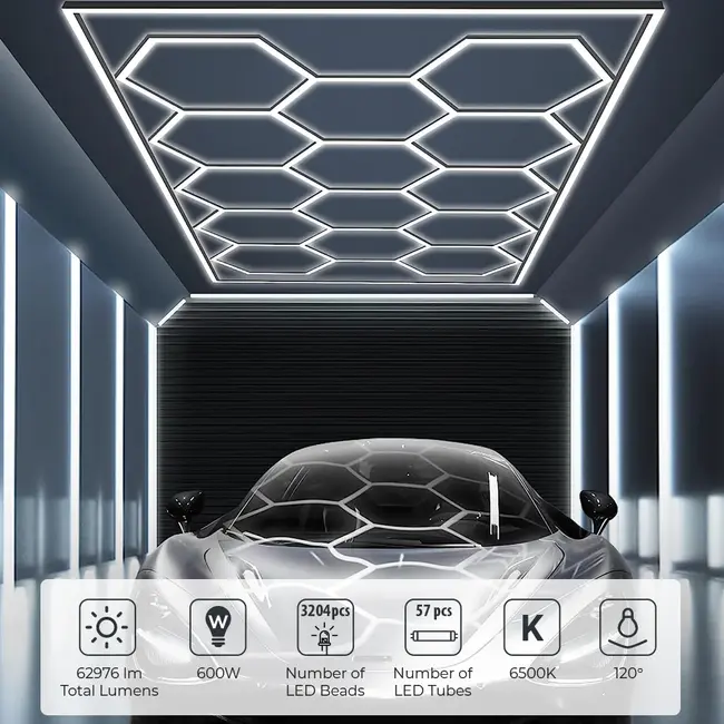 Ener-J 600W LED Car Showroom Lights 57pcs set 6500K 4840mm x 2433mm