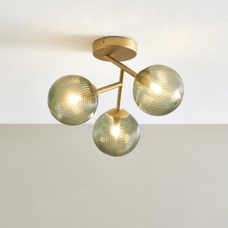 Coven 3 Light Semi Flush Ceiling Fitting Green