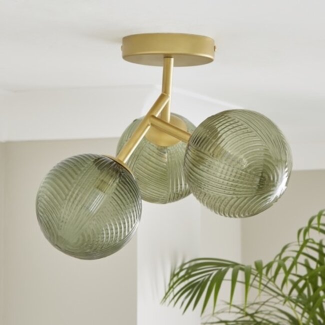 Coven 3 Light Semi Flush Ceiling Fitting Green