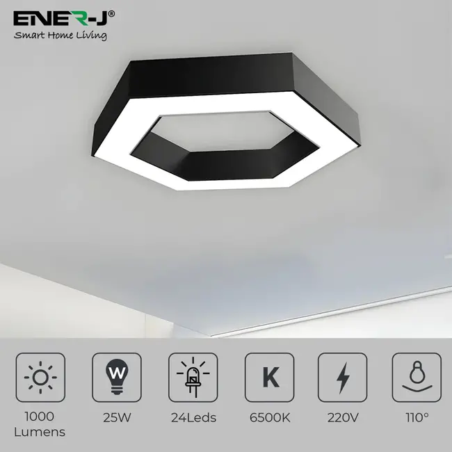 Ener-J Hollow Hexagon Pendant Lights D600*100*60mm 25W 6500K 45lm/W Black Body