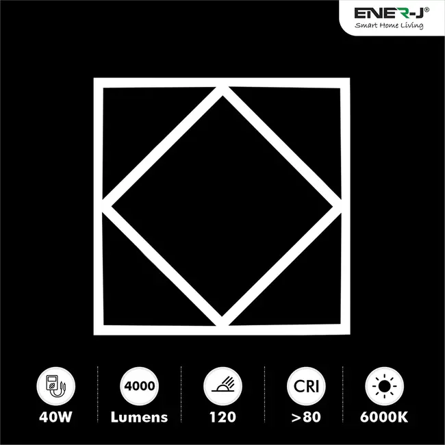 Ener-J Double Square Borderline LED Panel, 60x60 40W 4000 Lumens, 6000K on border and Blue Inside