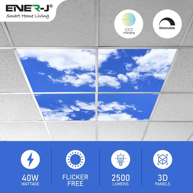 Ener-J Colour Changing and Dimmable SKY Cloud LED Panels 60x60 40W  3D Effect (set of 4 with Remote3