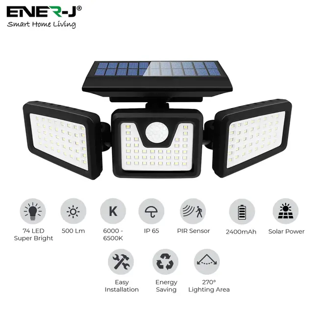 Ener-J Solar Wall Light with Sensor, 3 heads, 6.5W with Remote